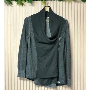 Eileen Fisher Plaited Organic Cotton Full Zip Cardigan Charcoal Size XXS